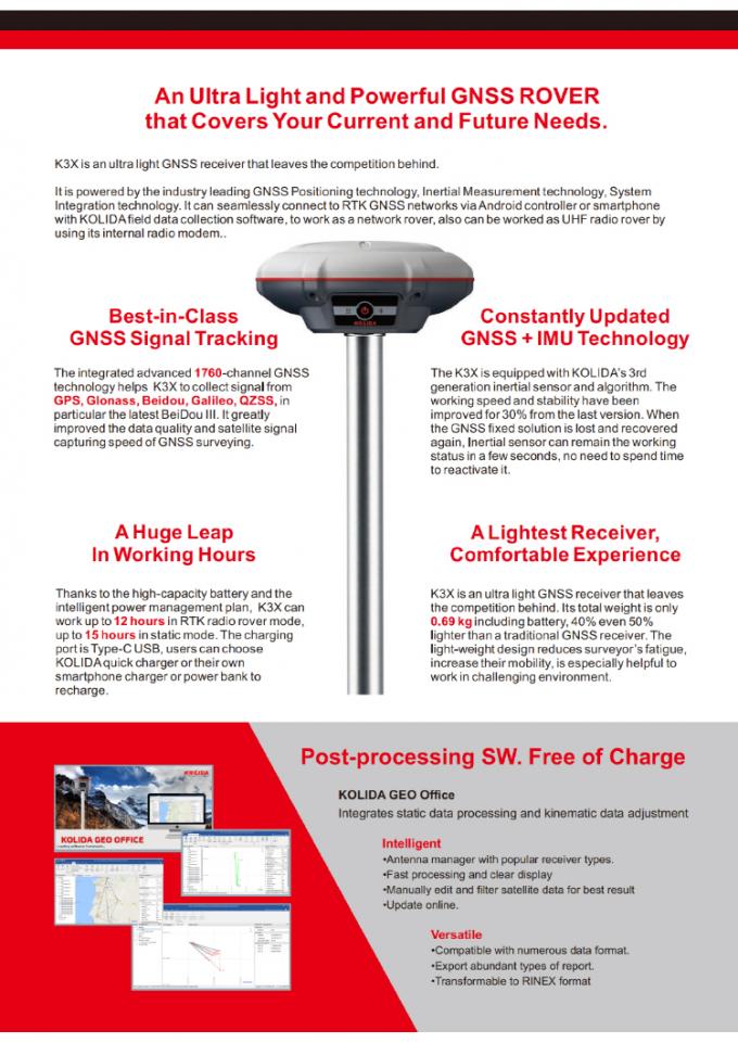 1760 canais Kolida K3 RTK Equipamento de pesquisa GPS de alta precisão 2